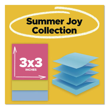 Post-it® Pop-up Notes Super Sticky Pop-up Notes Summer Joy Collection Colors, Cabinet Pack, 3" x 3", Assorted Colors, 90 Sheets/Pad, 18 Pads/Pack (FAOR33018SSJOYC)