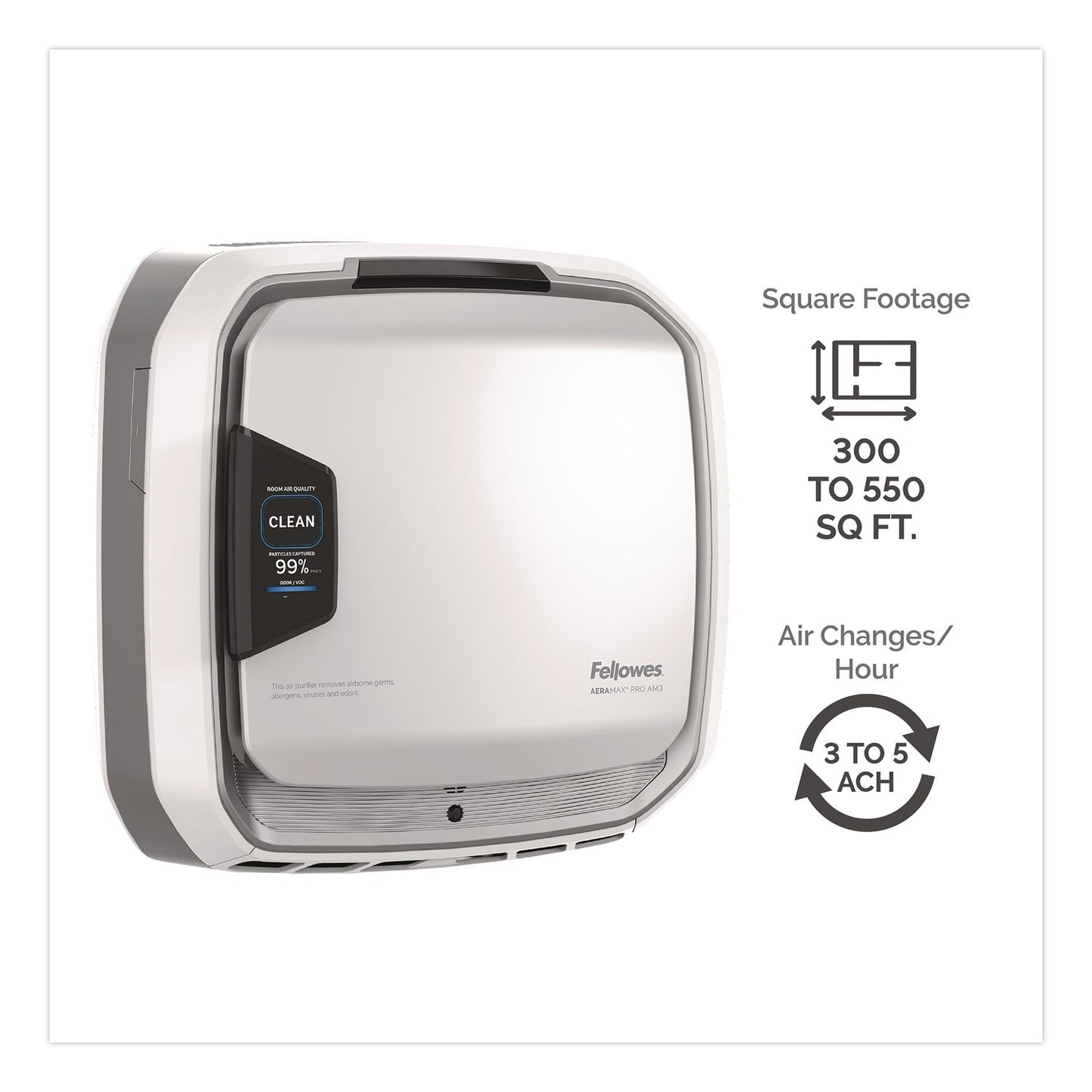 Fellowes® AeraMax Pro AM3 PC H13 True HEPA Hardwired Wall-Mount Air Purifier, 550 sq ft Room Capacity, Stainless Steel (FEL9573001)