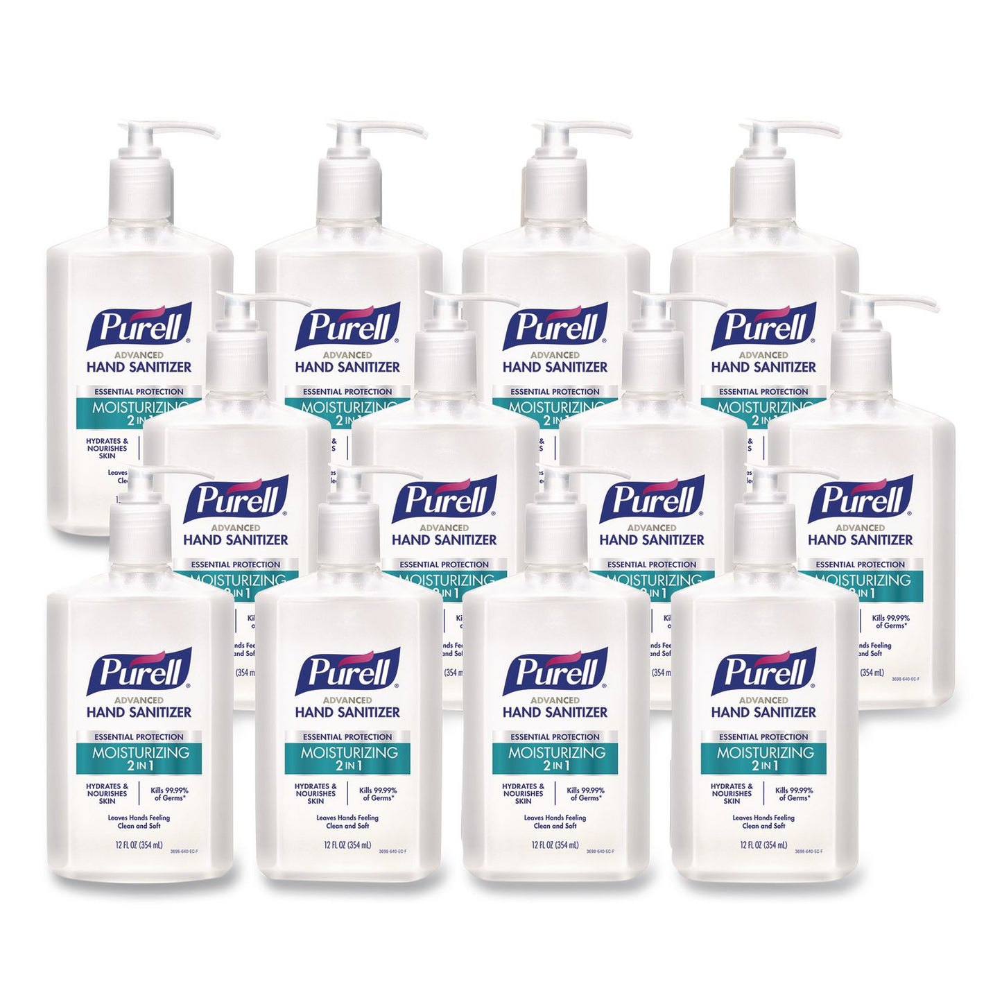 PURELL® 2 in 1 Moisturizing Advanced Hand Sanitizer Gel, 12 oz Pump Bottle, Clean Scent, 12/Carton (GOJ369812CT)