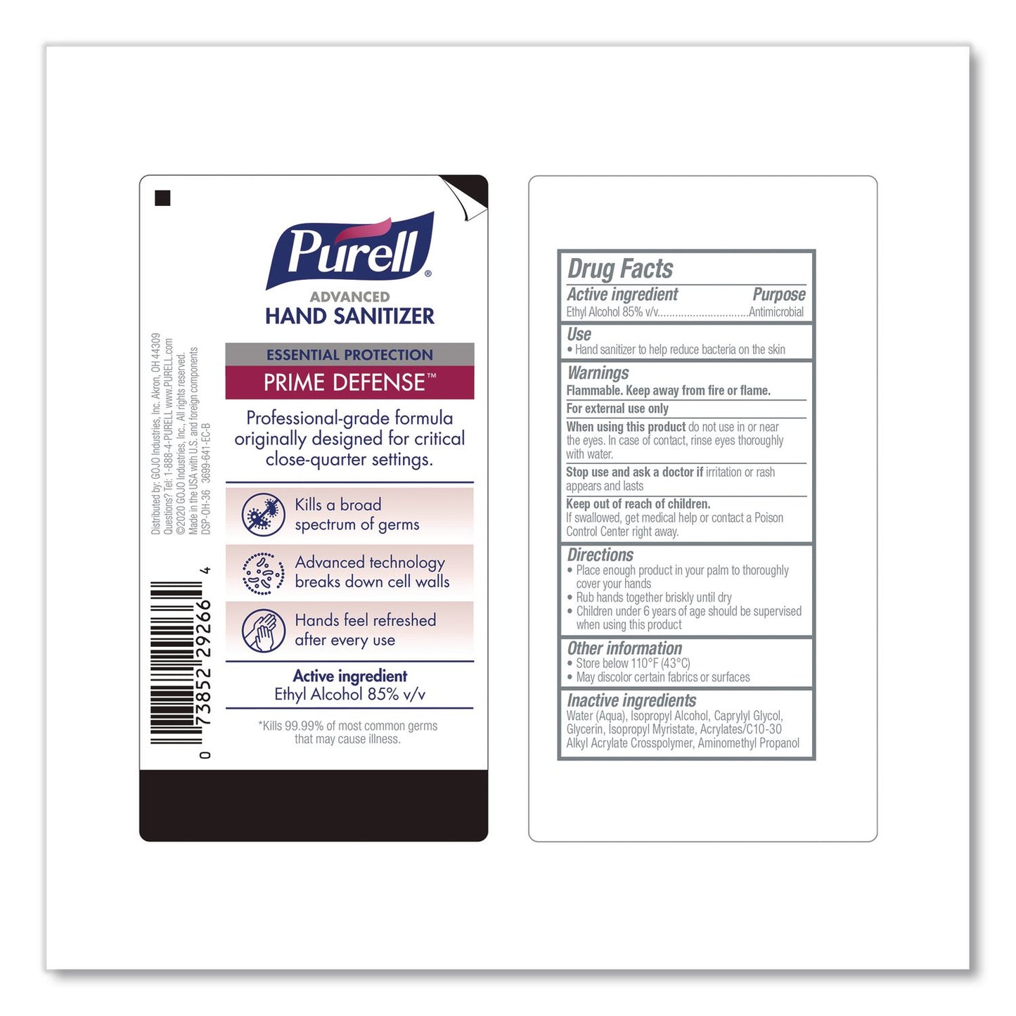 PURELL® Prime Defense Advanced 85% Alcohol Gel Hand Sanitizer, 12 oz Pump Bottle, Clean Scent, 12/Carton (GOJ369912CT)