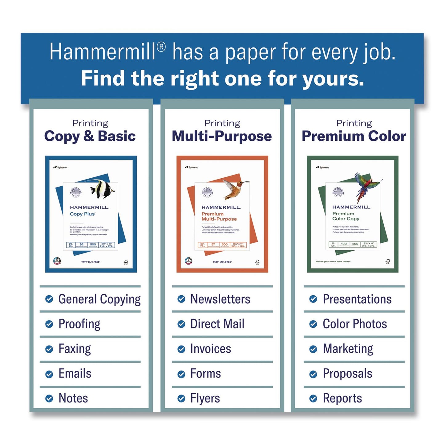 Hammermill® Premium Color Copy Cover, 100 Bright, 80 lb Cover Weight, 8.5 x 11, Photo White, 250 Sheets/Ream, 8 Reams/Carton (HAM120023CT)