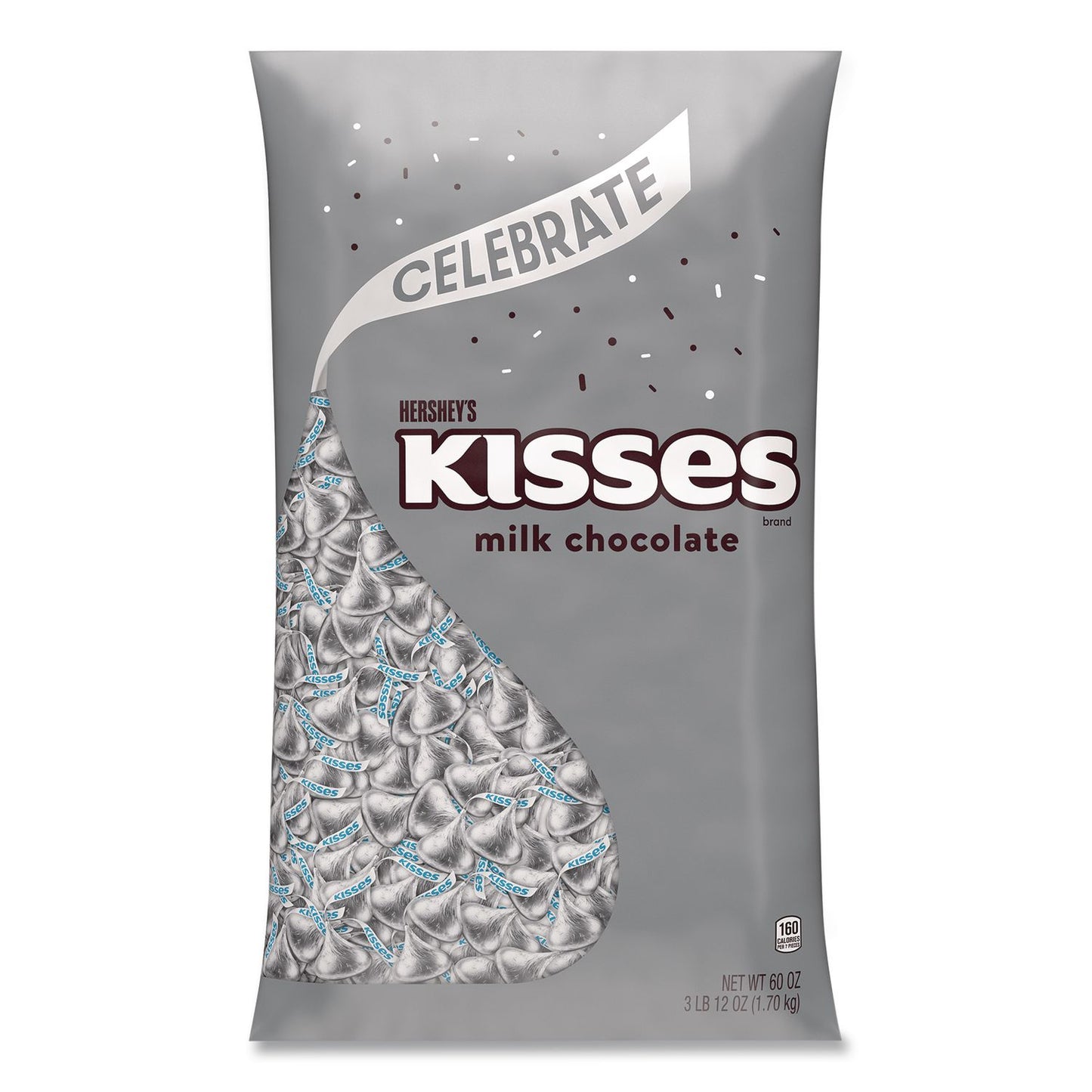 Hershey®'s KISSES Milk Chocolate Candy, Silver Foils, 60 oz Bag (HRSHEC33458)