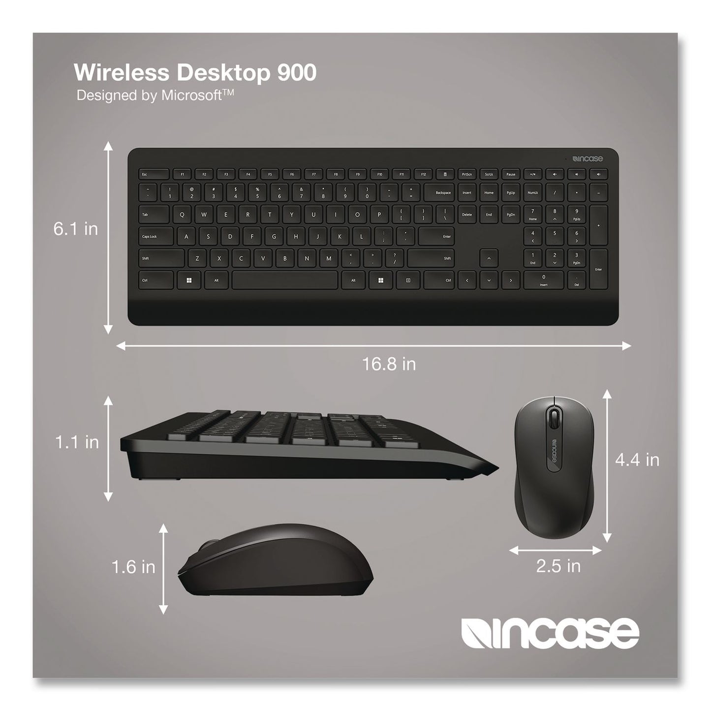 Incase Designed by Microsoft™ Wireless Desktop 900 Keyboard and Optical Mouse Combo, 2.4 GHz Frequency/30 ft Wireless Range, Black (ICAPT300001)
