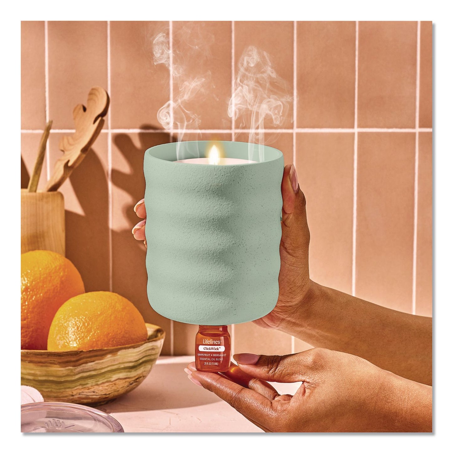 Lifelines® Aromatherapy Essential Oil Flameless Candle Diffuser with Citrus Grove Essential Oil, 5.5 x 5.5 x 5.5, Sage Green (LLN111619)
