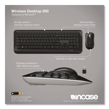 Incase Designed by Microsoft™ Wireless Desktop 850 Keyboard and Optical Mouse Combo, 2.4 GHz Frequency/15 ft Wireless Range, Black (ICAPY900001)