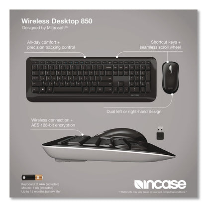Incase Designed by Microsoft™ Wireless Desktop 850 Keyboard and Optical Mouse Combo, 2.4 GHz Frequency/15 ft Wireless Range, Black (ICAPY900001)