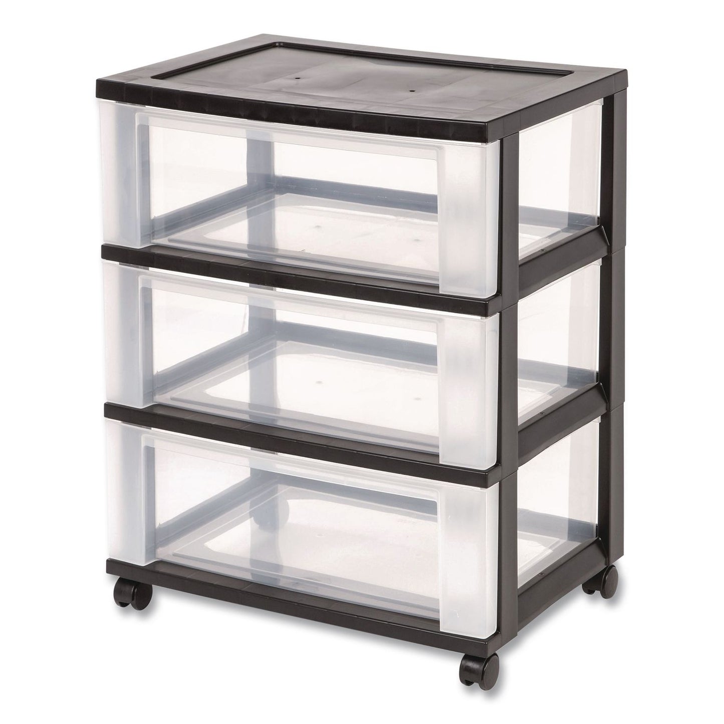 IRIS Three-Drawer Durable Storage Cart, Plastic, 22 x 15.69 x 25.48, Clear/Black (IRS270012)