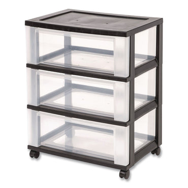 IRIS Three-Drawer Durable Storage Cart, Plastic, 22 x 15.69 x 25.48, Clear/Black (IRS270012)