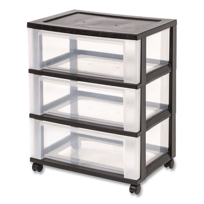 IRIS Three-Drawer Durable Storage Cart, Plastic, 22 x 15.69 x 25.48, Clear/Black (IRS270012)