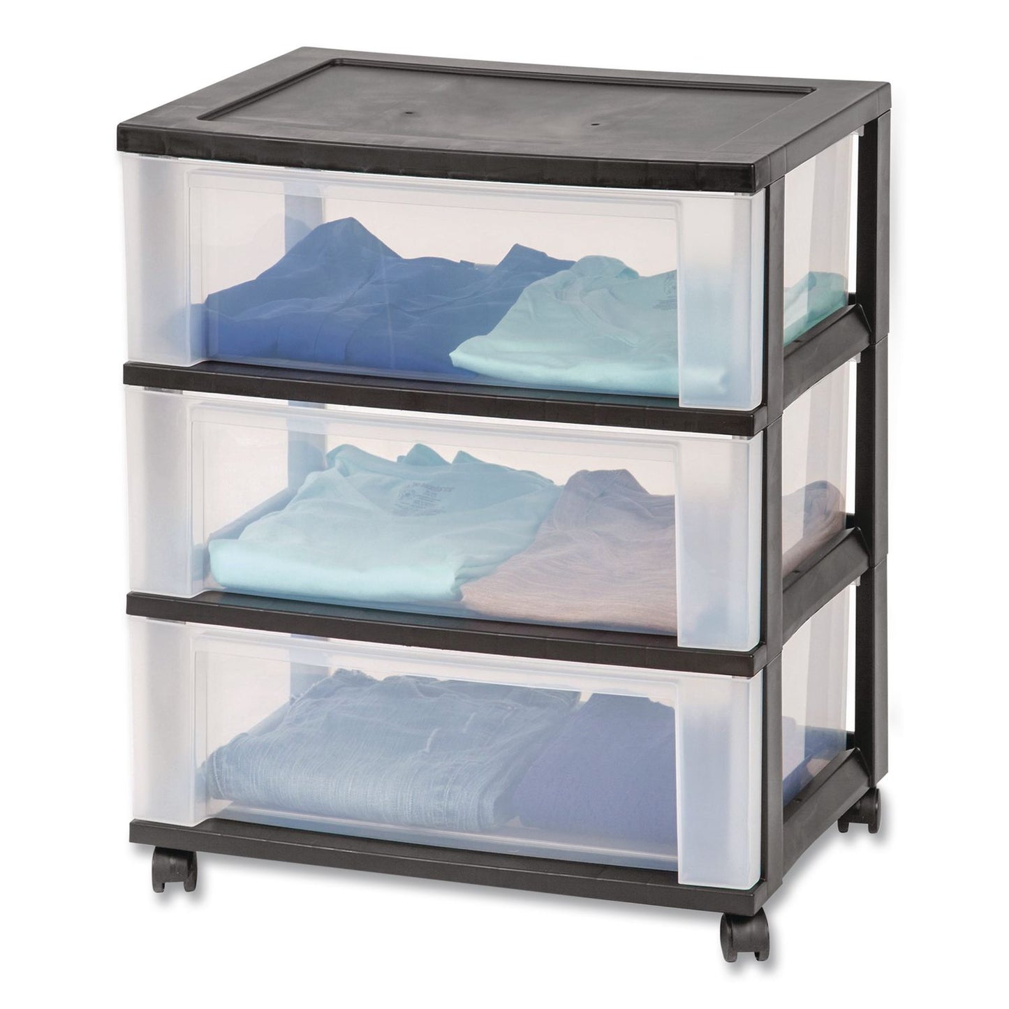 IRIS Three-Drawer Durable Storage Cart, Plastic, 22 x 15.69 x 25.48, Clear/Black (IRS270012)