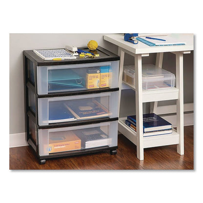 IRIS Three-Drawer Durable Storage Cart, Plastic, 22 x 15.69 x 25.48, Clear/Black (IRS270012)