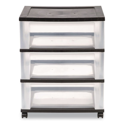 IRIS Three-Drawer Durable Storage Cart, Plastic, 22 x 15.69 x 25.48, Clear/Black (IRS270012)