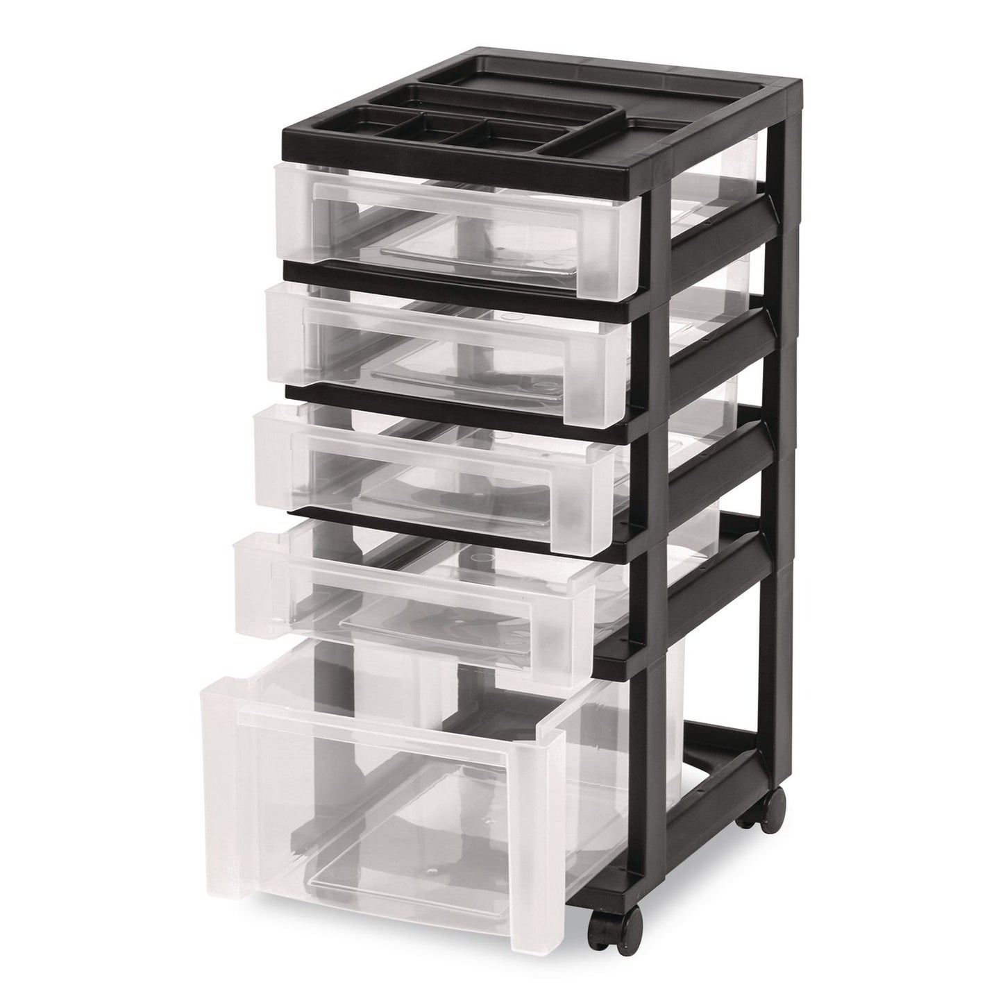 IRIS Five-Drawer Rolling Cart with Organizer Top, Plastic, 12.13 x 14.38 x 26.38, Clear/Black (IRS270015116865)