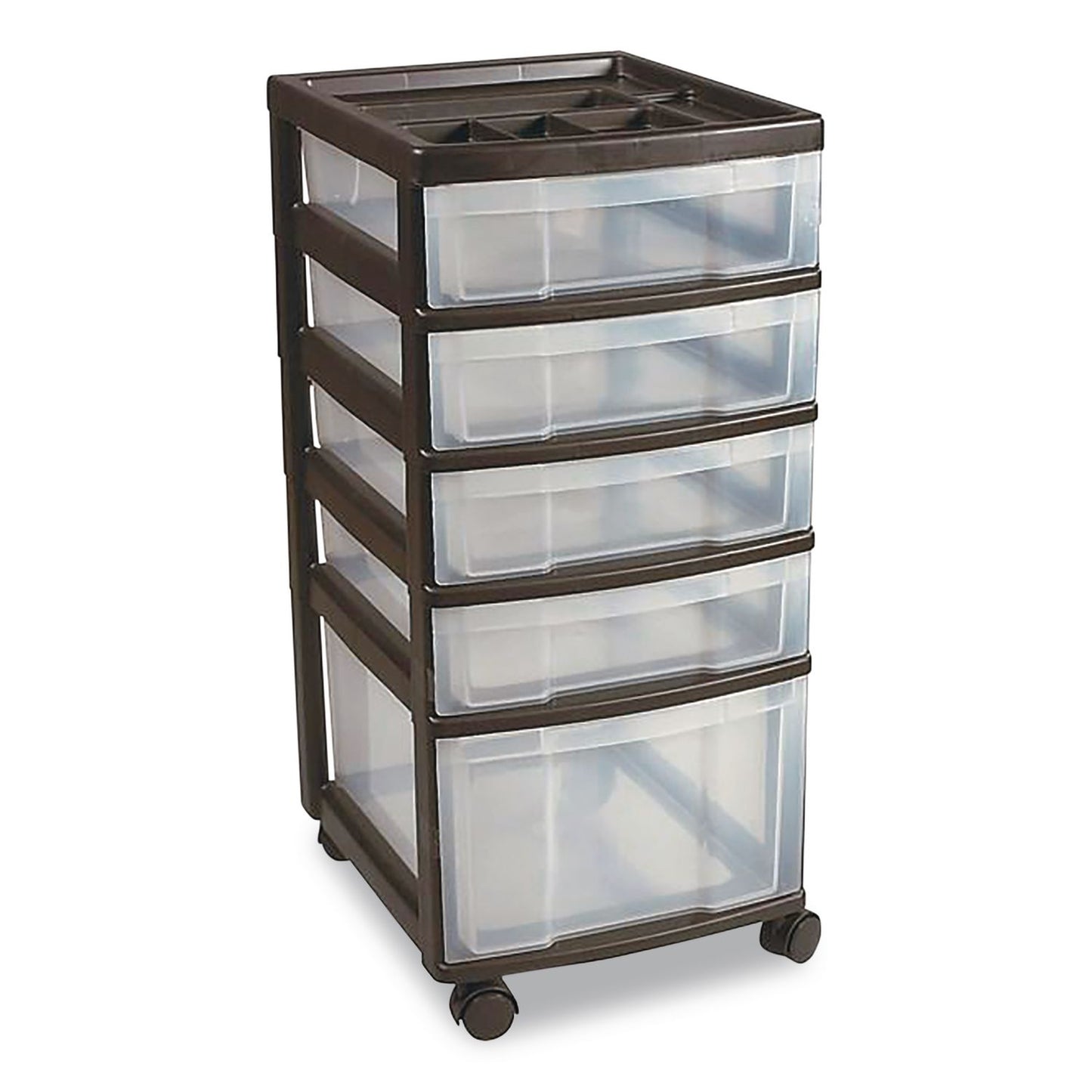 IRIS Five-Drawer Rolling Cart with Organizer Top, Plastic, 12.13 x 14.38 x 26.38, Clear/Black (IRS270015116865)