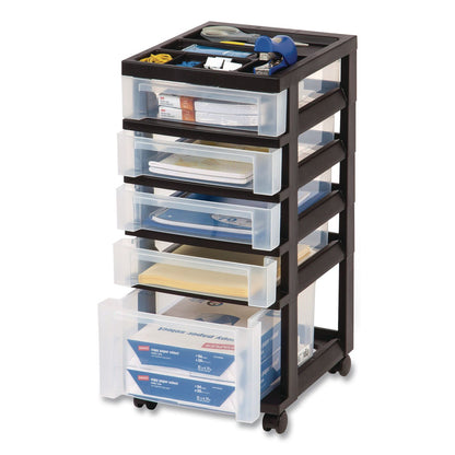 IRIS Five-Drawer Rolling Cart with Organizer Top, Plastic, 12.13 x 14.38 x 26.38, Clear/Black (IRS270015116865)