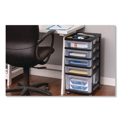 IRIS Five-Drawer Rolling Cart with Organizer Top, Plastic, 12.13 x 14.38 x 26.38, Clear/Black (IRS270015116865)