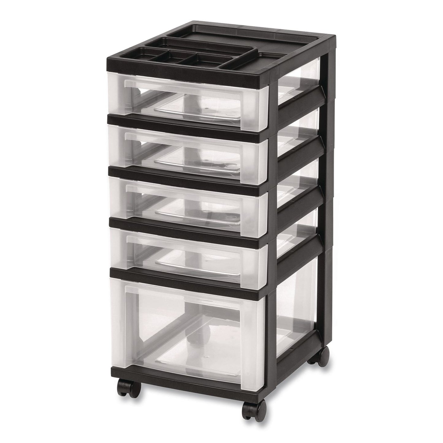 IRIS Five-Drawer Rolling Cart with Organizer Top, Plastic, 12.13 x 14.38 x 26.38, Clear/Black (IRS270015116865)
