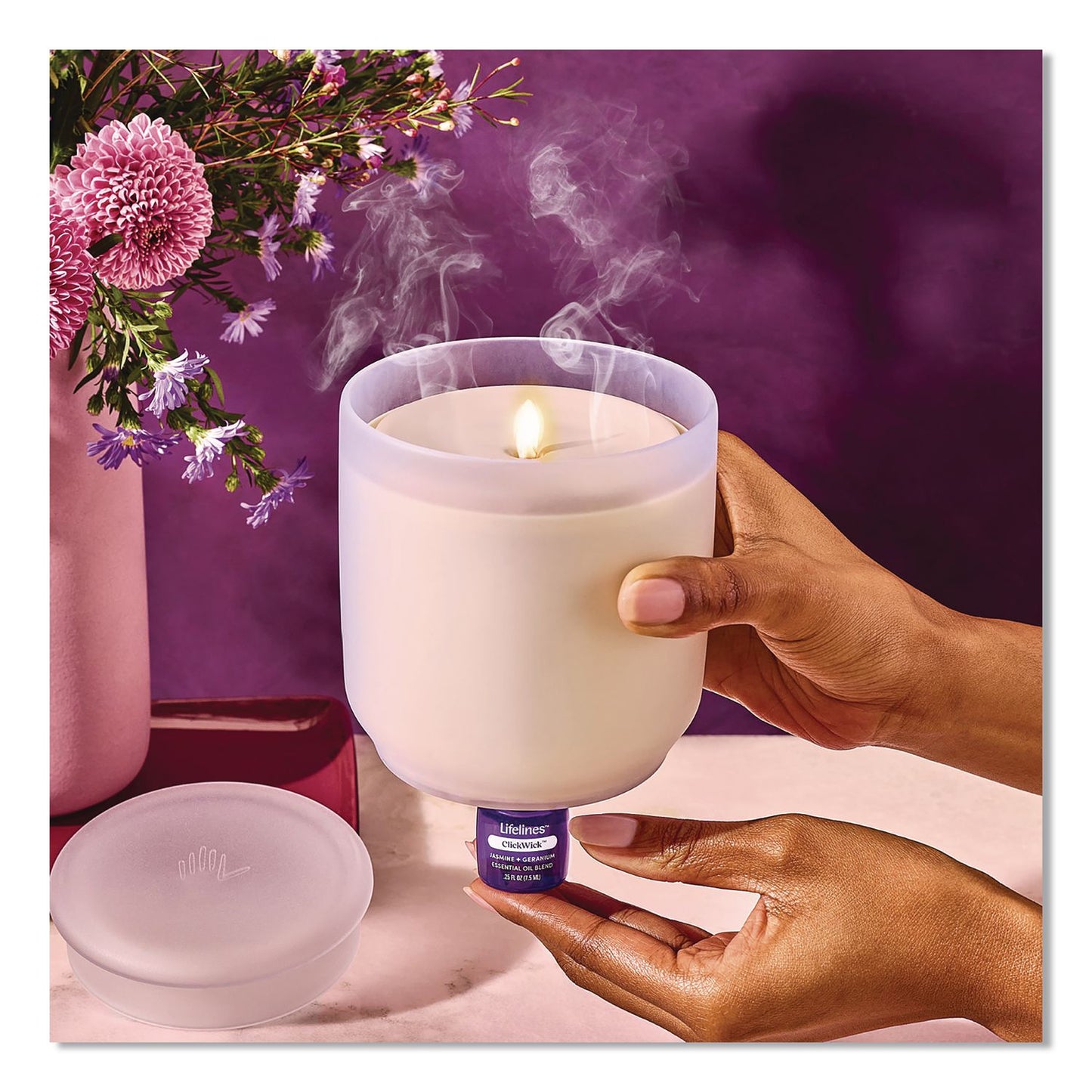 Lifelines® Aromatherapy Essential Oil Flameless Candle Diffuser, Jasmine and Geranium Essential Oil, 5.4 x 5.4 x 6.5, White (LLN111603)