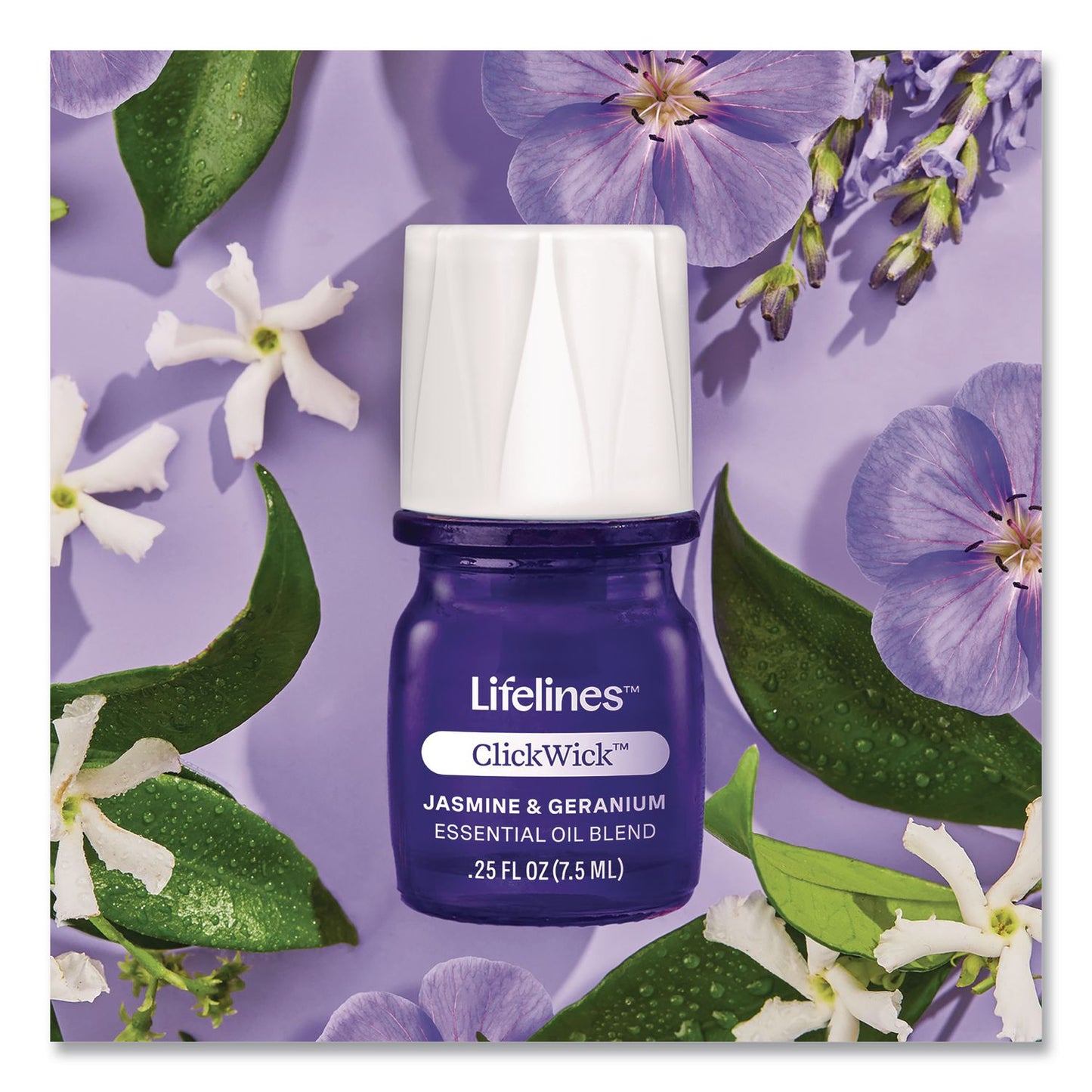 Lifelines® Aromatherapy Essential Oil Flameless Candle Diffuser, Jasmine and Geranium Essential Oil, 5.4 x 5.4 x 6.5, White (LLN111603)