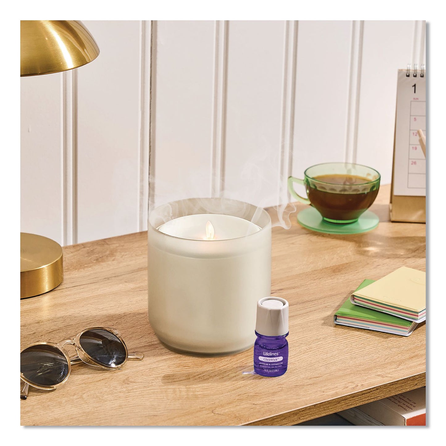 Lifelines® Aromatherapy Essential Oil Flameless Candle Diffuser, Jasmine and Geranium Essential Oil, 5.4 x 5.4 x 6.5, White (LLN111603)