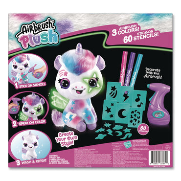 Style 4 Ever™ Airbrush Plush Glow-in-the-Dark Unicorn with Airbrush Tool, (3) Washable Ink Tubes and (60) Stick-On Stencils, Ages 6 and Up (LTP2283308)