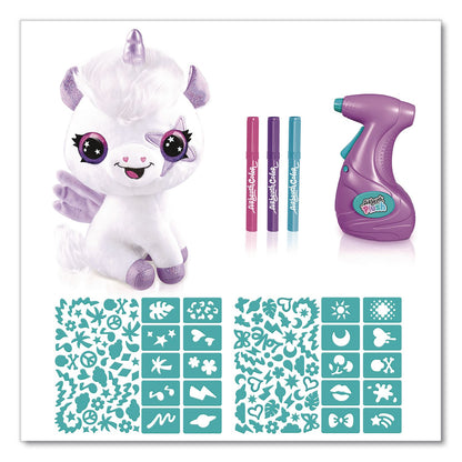 Style 4 Ever™ Airbrush Plush Glow-in-the-Dark Unicorn with Airbrush Tool, (3) Washable Ink Tubes and (60) Stick-On Stencils, Ages 6 and Up (LTP2283308)