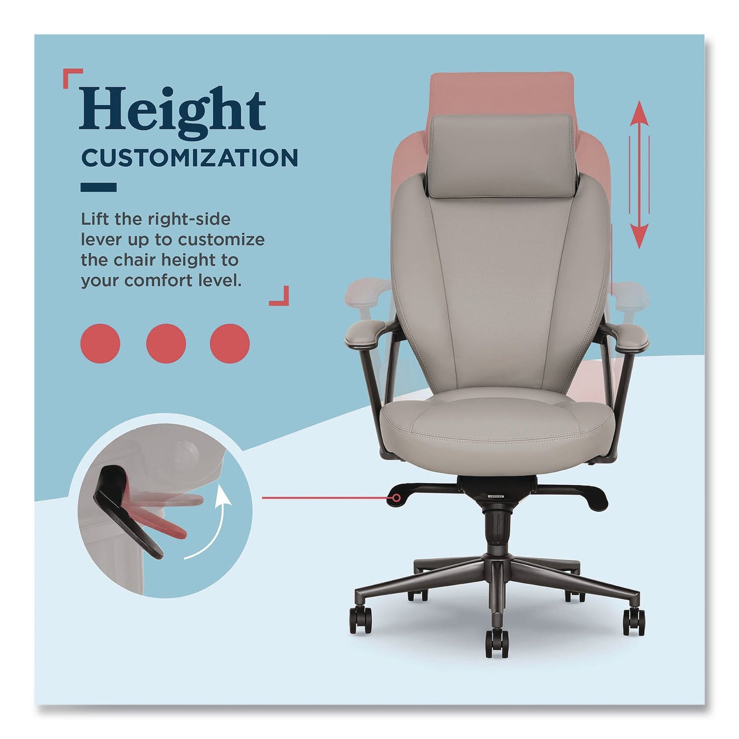 La-Z-Boy® Vannes Ergonomic Executive Chair, Supports Up to 275 lb, 20.5" to 23.5" Seat Height, Light Gray Seat and Back, Dark Gray Base (LZB60101GRY)