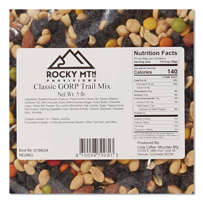 Mountain Manufacturing™ Rocky MTN Provisions Classic GORP Trail Mix, 5 lb Bag, 4/Carton (MMGCDA79281)