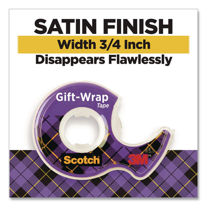Scotch® Gift Wrap Tape with Dispenser, 1" Core, 0.75" x 50 ft, Clear, 6/Pack (MMM615SIOC)