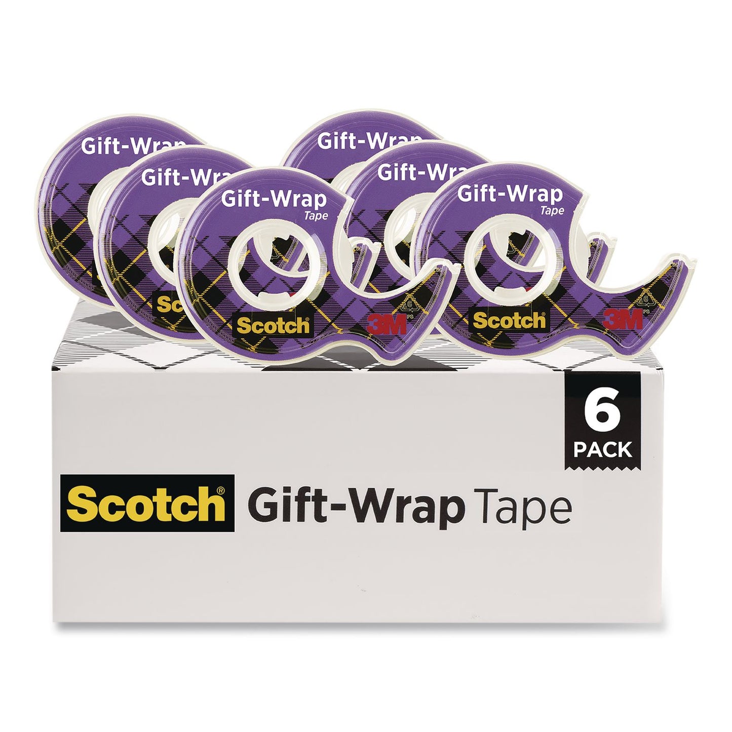 Scotch® Gift Wrap Tape with Dispenser, 1" Core, 0.75" x 50 ft, Clear, 6/Pack (MMM615SIOC)