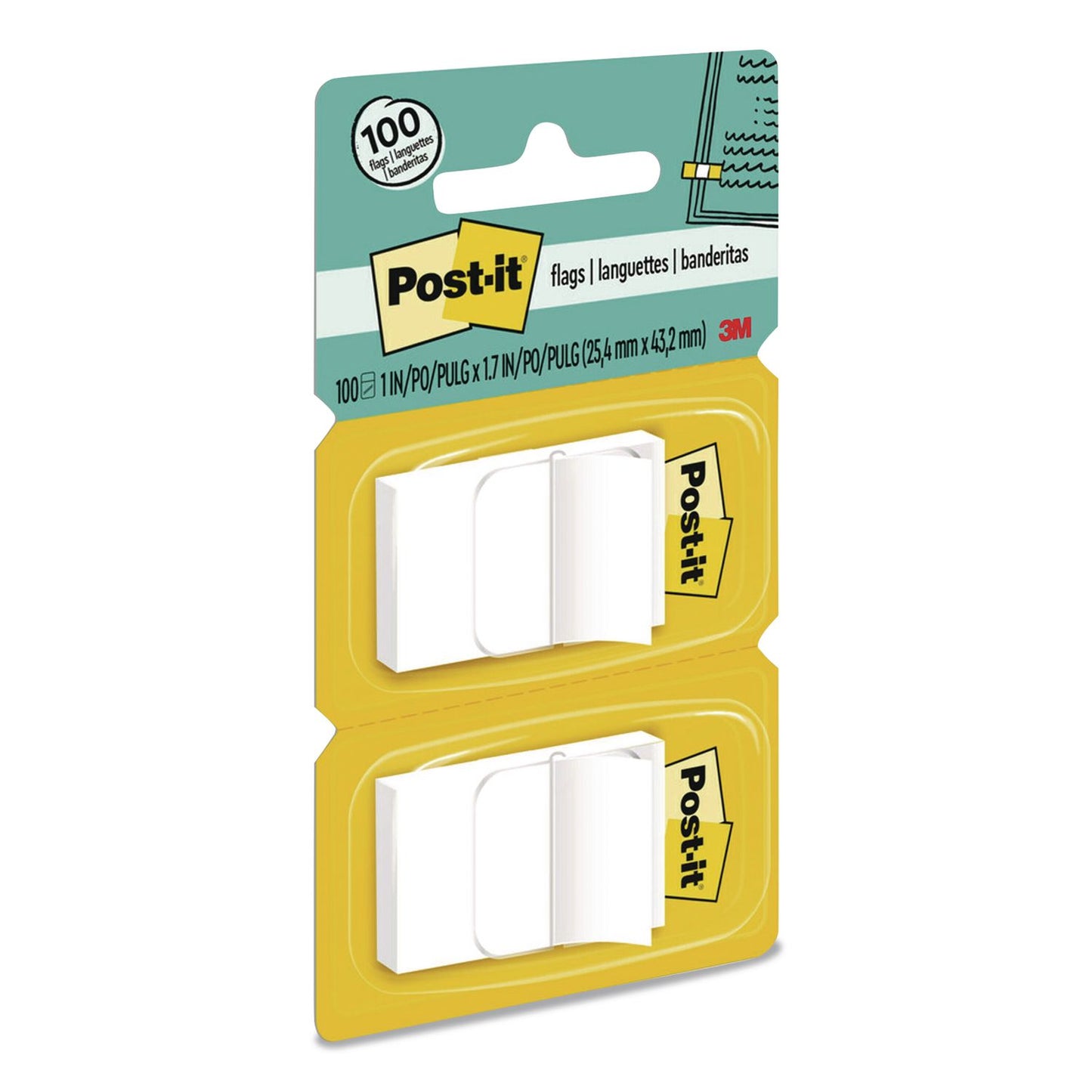 Post-it® Flags Standard Page Flags in Dispenser, 1" Wide, White, 50 Flags/Dispenser, 2 Dispensers/Pack, 24 Packs/Carton (MMM680WE2CT)