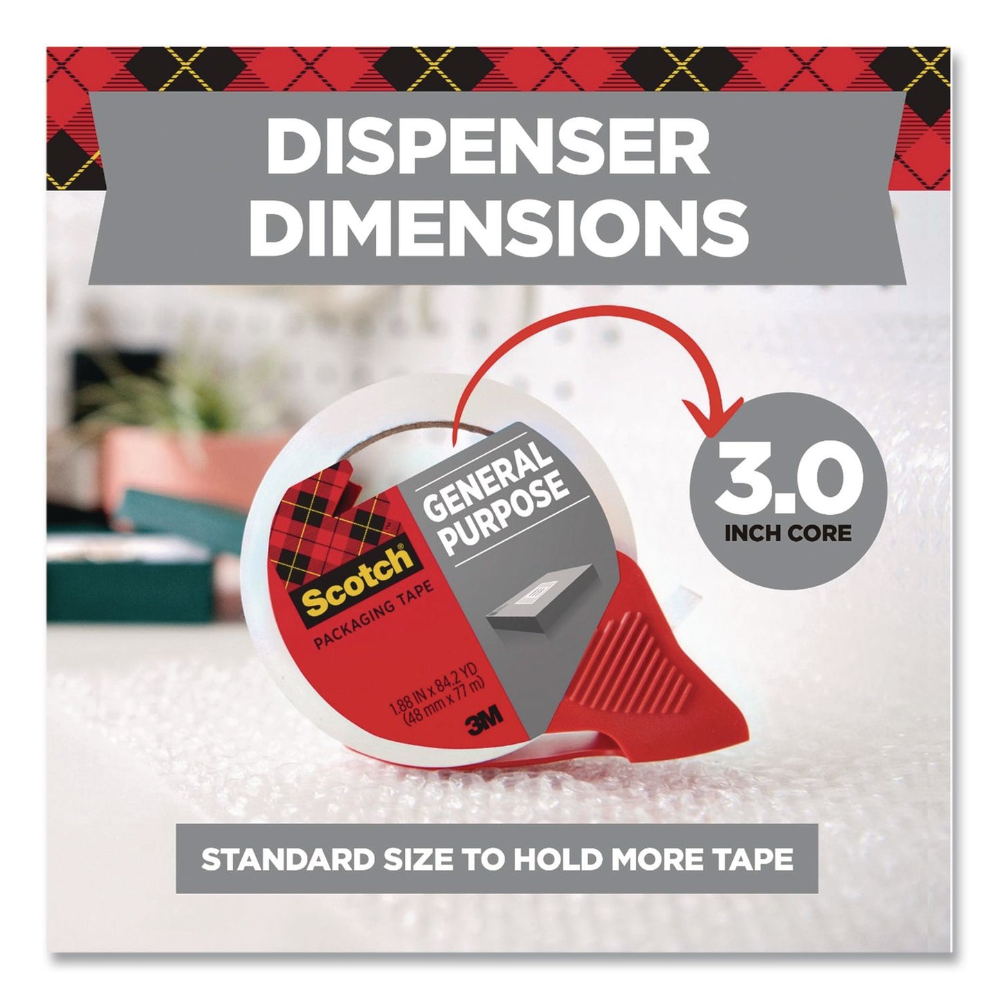 Scotch® General Purpose Packaging Tape with Dispenser, 3" Core, 1.88" x 54.6 yd, Clear (MMM3350RD36GC)