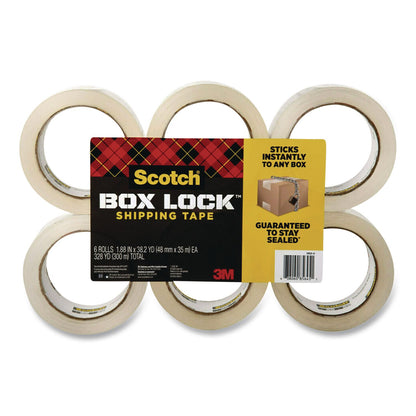 Scotch® BOX LOCK Shipping Tape, 3" Core, 1.88" x 38.2 yds, Clear, 6/Pack (MMM3950S6)