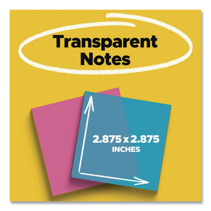 Post-it® Transparent Notes, 2.88" x 2.88", Assorted Colors, 36 Sheets/Pad, 2 Pads/Pack (MMM6002COL)