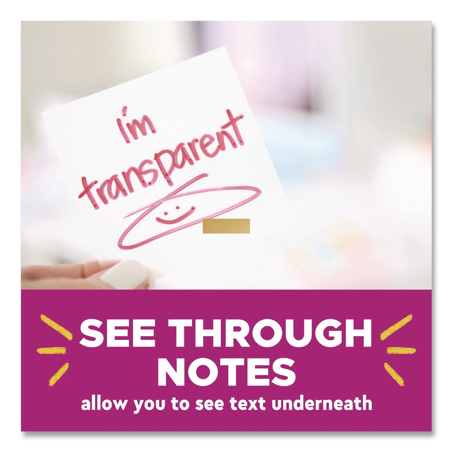 Post-it® Transparent Notes, 2.88" x 2.88", Assorted Colors, 36 Sheets/Pad, 2 Pads/Pack (MMM6002COL)