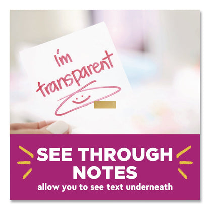 Post-it® Transparent Notes, 2.88" x 2.88", Assorted Colors, 36 Sheets/Pad, 2 Pads/Pack (MMM6002COL)