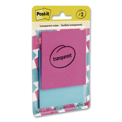 Post-it® Transparent Notes, 2.88" x 2.88", Assorted Colors, 36 Sheets/Pad, 2 Pads/Pack (MMM6002COL)