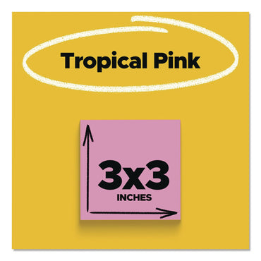 Post-it® Notes Super Sticky Pads in Energy Boost Colors, 3" x 3", Tropical Pink, 90 Sheets/Pad, 5 Pads/Pack (MMM6545SSNP)