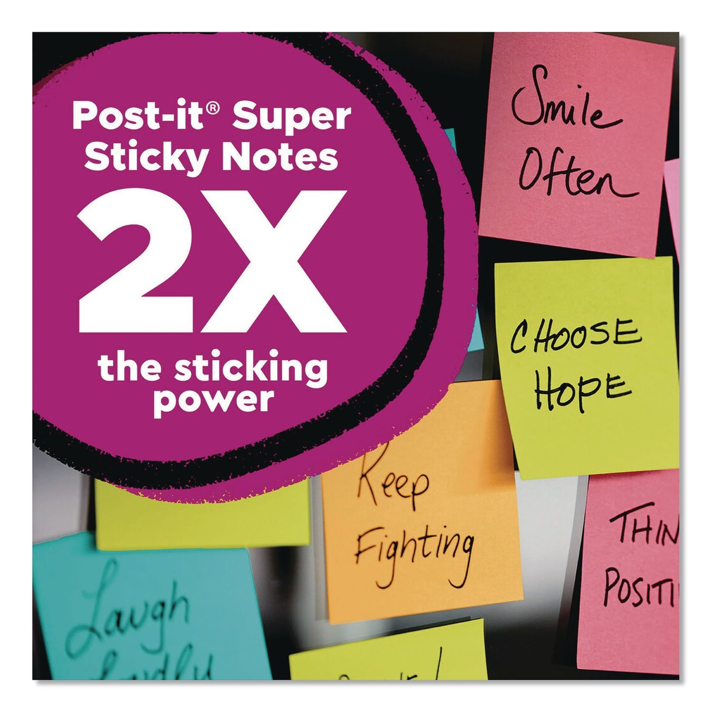 Post-it® Notes Super Sticky Pads in Energy Boost Colors, 3" x 3", Tropical Pink, 90 Sheets/Pad, 5 Pads/Pack (MMM6545SSNP)