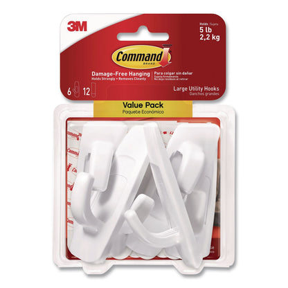 Command™ Large Utility Hooks, Plastic, White, Supports 5 lb, 6/Pack (MMM170036ES)