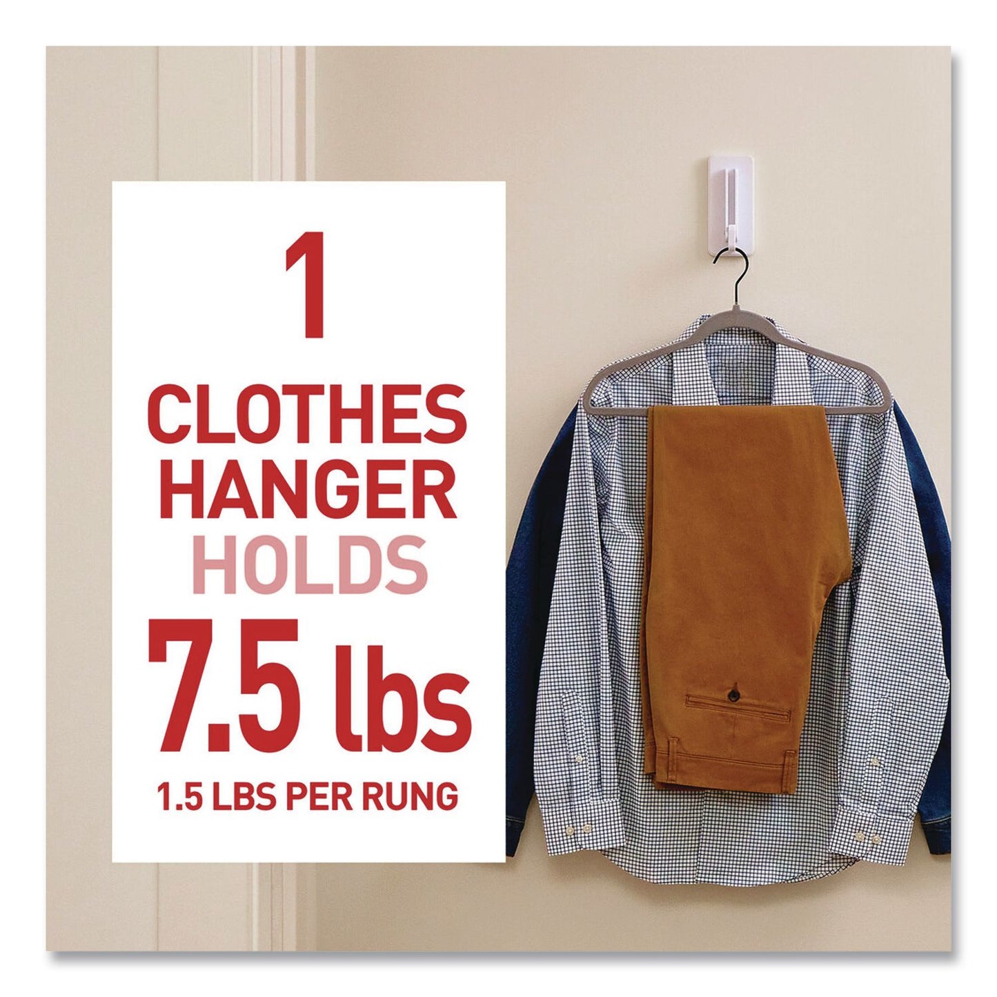 Command™ Folding Clothes Hanger Arm, Individual Slots for Five Clothes Hangers, Plastic, White, Supports 7.5 lb (MMM17029ES)