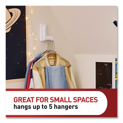 Command™ Folding Clothes Hanger Arm, Individual Slots for Five Clothes Hangers, Plastic, White, Supports 7.5 lb (MMM17029ES)