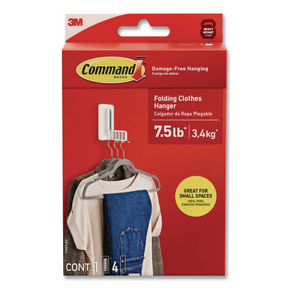 Command™ Folding Clothes Hanger Arm, Individual Slots for Five Clothes Hangers, Plastic, White, Supports 7.5 lb (MMM17029ES)