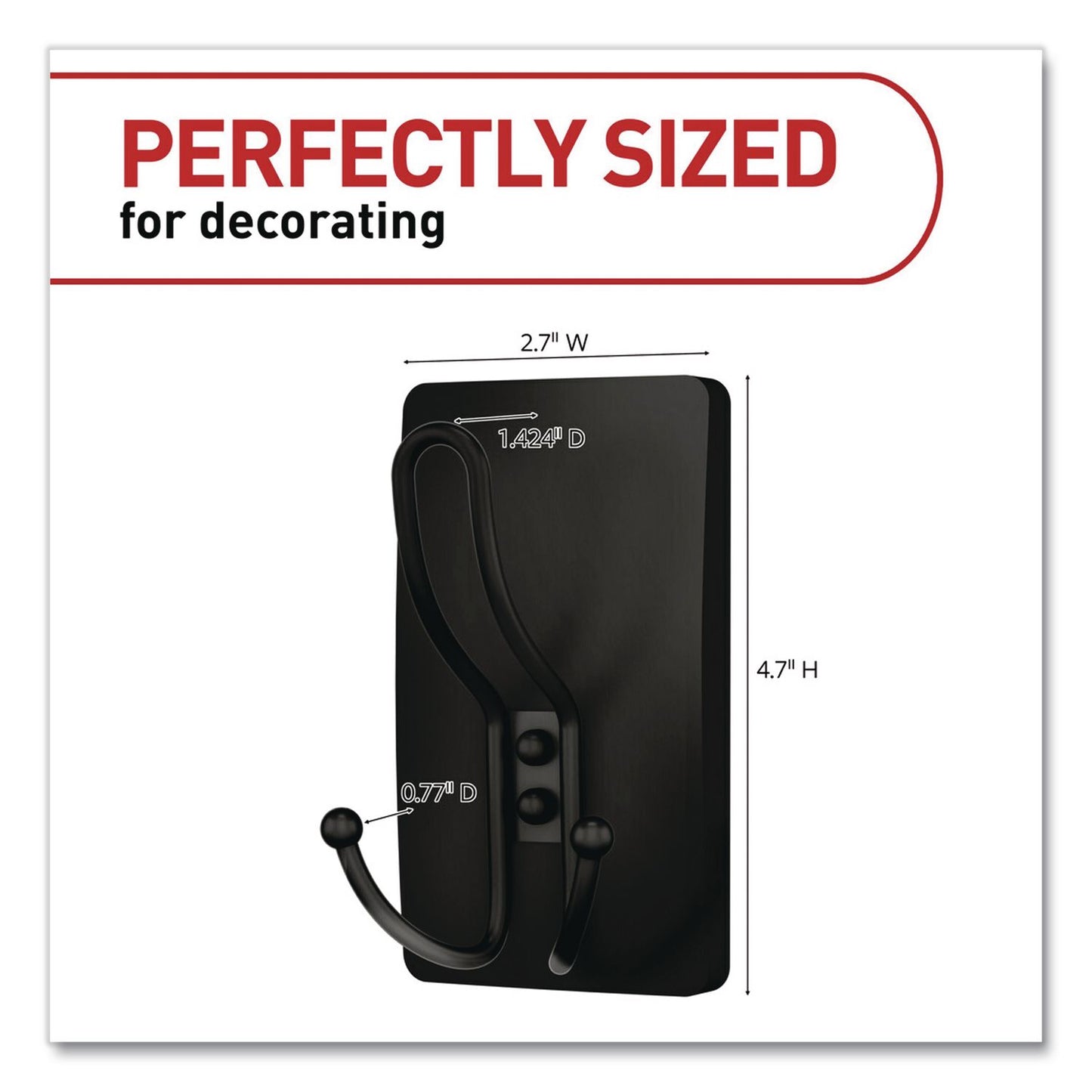 Command™ Decorative X-Large Triple Hooks, Metal, Matte Black, Supports 10 lb, 2/Pack (MMM17038MB2ES)