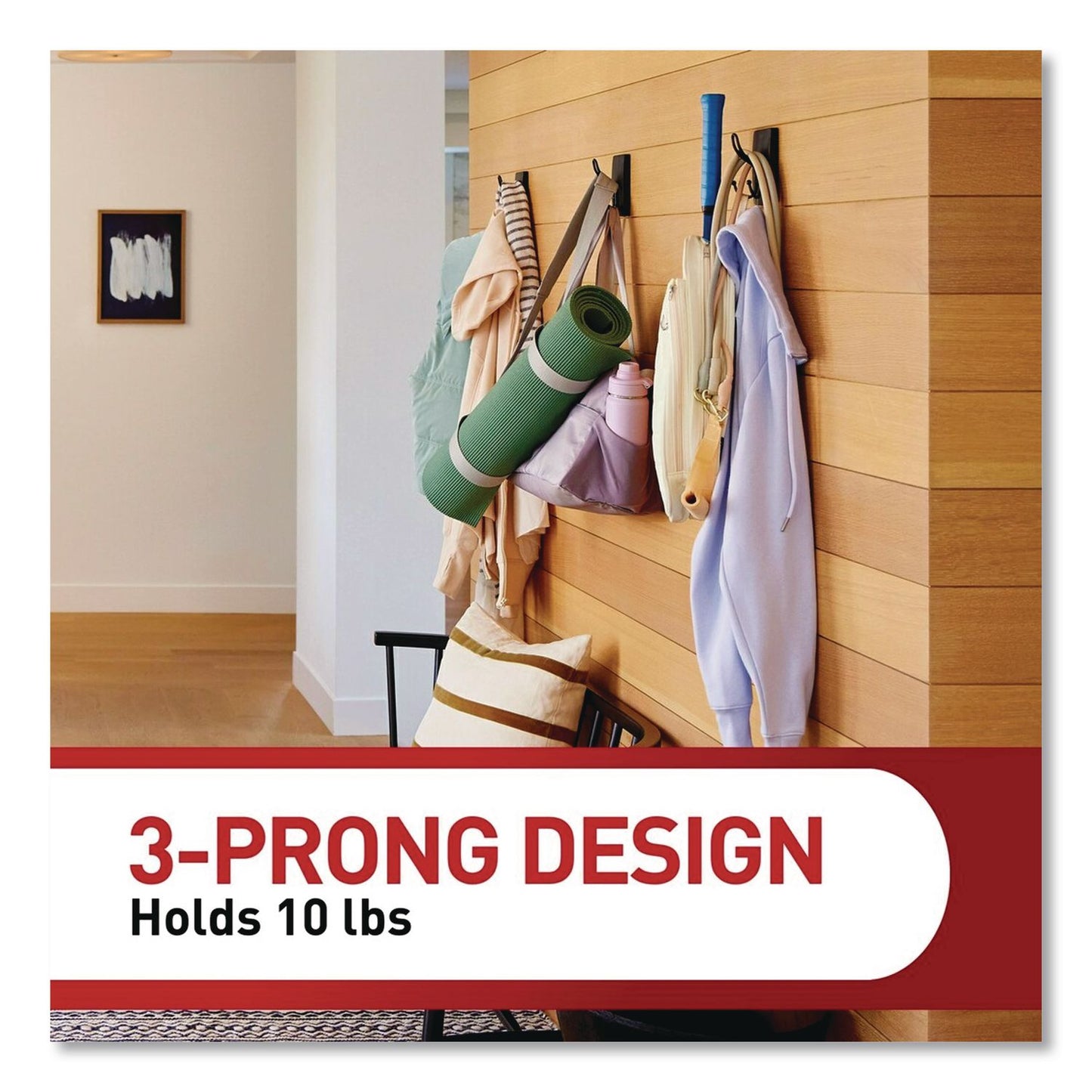 Command™ Decorative X-Large Triple Hooks, Metal, Matte Black, Supports 10 lb, 2/Pack (MMM17038MB2ES)