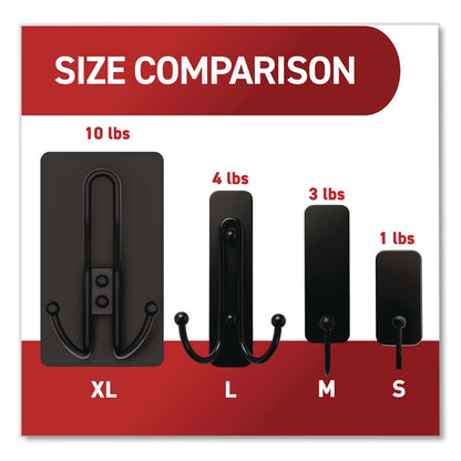 Command™ Decorative X-Large Triple Hooks, Metal, Matte Black, Supports 10 lb, 2/Pack (MMM17038MB2ES)