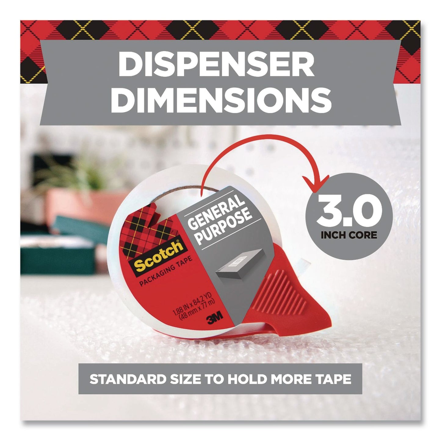 Scotch® General Purpose Packaging Tape with Dispenser, 3" Core, 1.88 x 84.2 yds, Clear (MMM335077RD36GC)