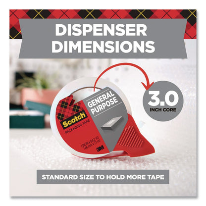 Scotch® General Purpose Packaging Tape with Dispenser, 3" Core, 1.88 x 84.2 yds, Clear (MMM335077RD36GC)