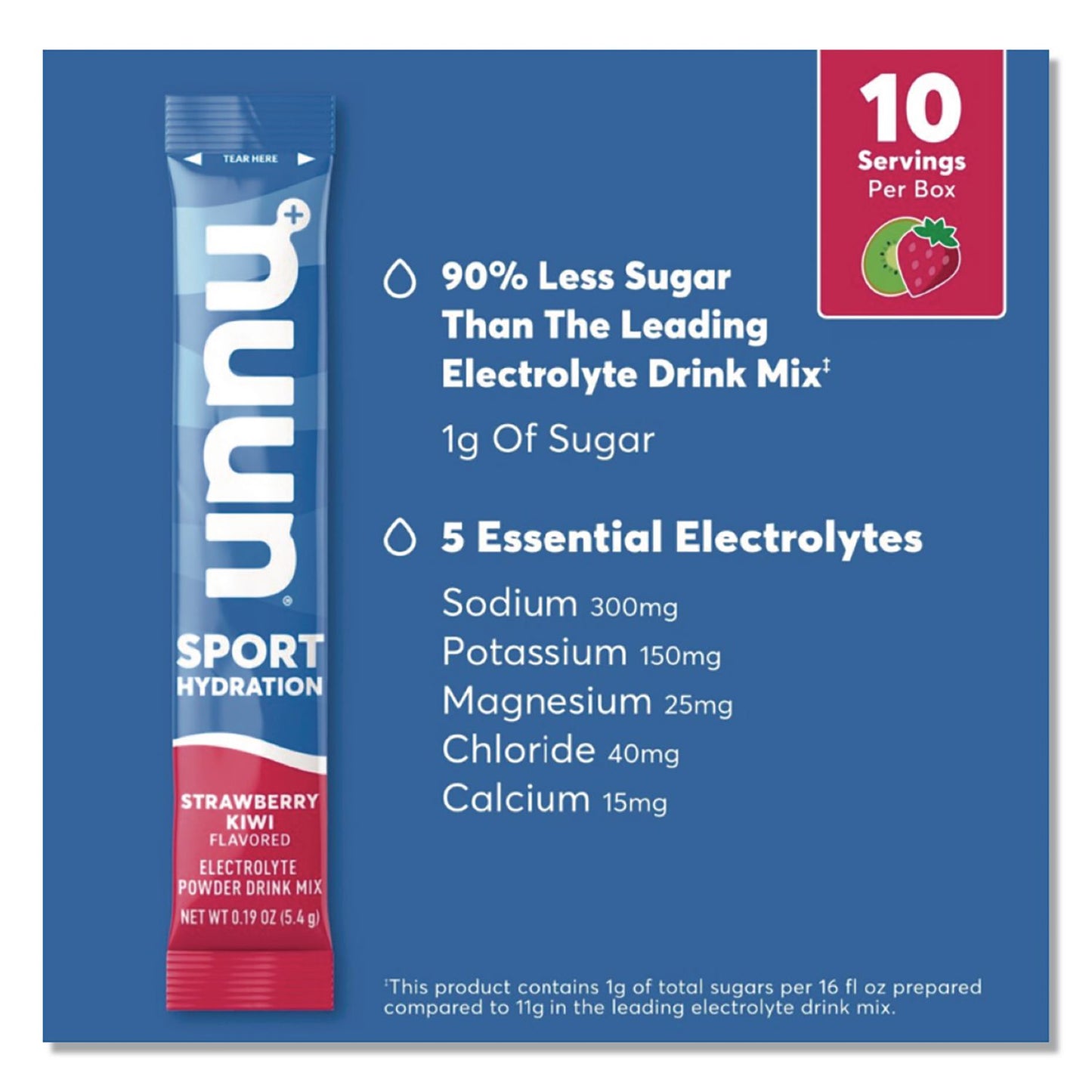 nuun® Sport Hydration Electrolyte Powder Drink Mix, Strawberry Kiwi, 0.19 oz Stick, 10/Box (NUU02394)