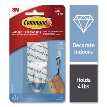 Command™ Large Clear Hooks, Plastic, Supports 4 lb (MMM17093CLRES)